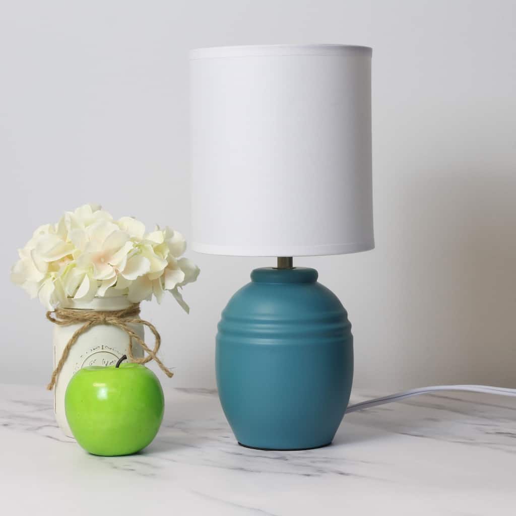 Mini Classic Jar Ceramic Table Lamp with White Drum Shade - 19.5" - Teal Blue