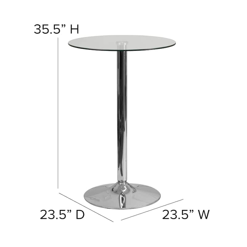23.5" Round Glass Table with 35.5"H Chrome Base - Pedestal Table - Event Table