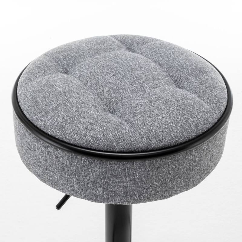 Set of 2 Linen Round Storage Bar Stool