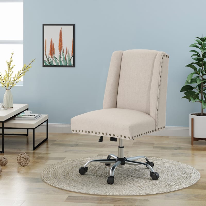 Home Office Chair with Wheels, Adjustable Height Cotton Dressing Stool, Ergonomic 360° Armless Rotating Work Chair - N/A - Wheat