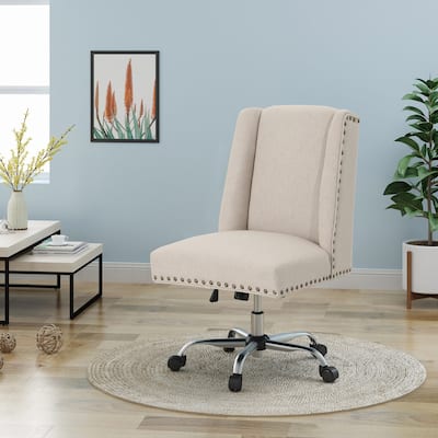 Home Office Chair with Wheels, Adjustable Height Cotton Dressing Stool, Ergonomic 360° Armless Rotating Work Chair - N/A