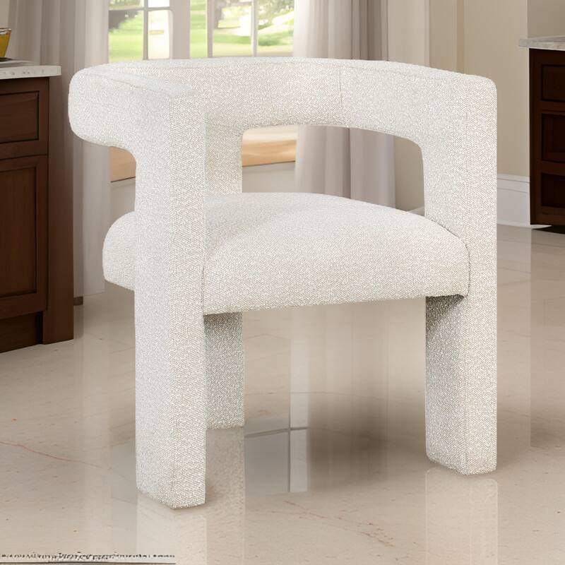 Hellen Accent Side Chair, Fully Upholstered in Soft White Boucle Fabric