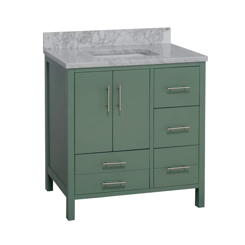 KitchenBathCollection California 36" Bathroom Vanity with Carrara Marble Top