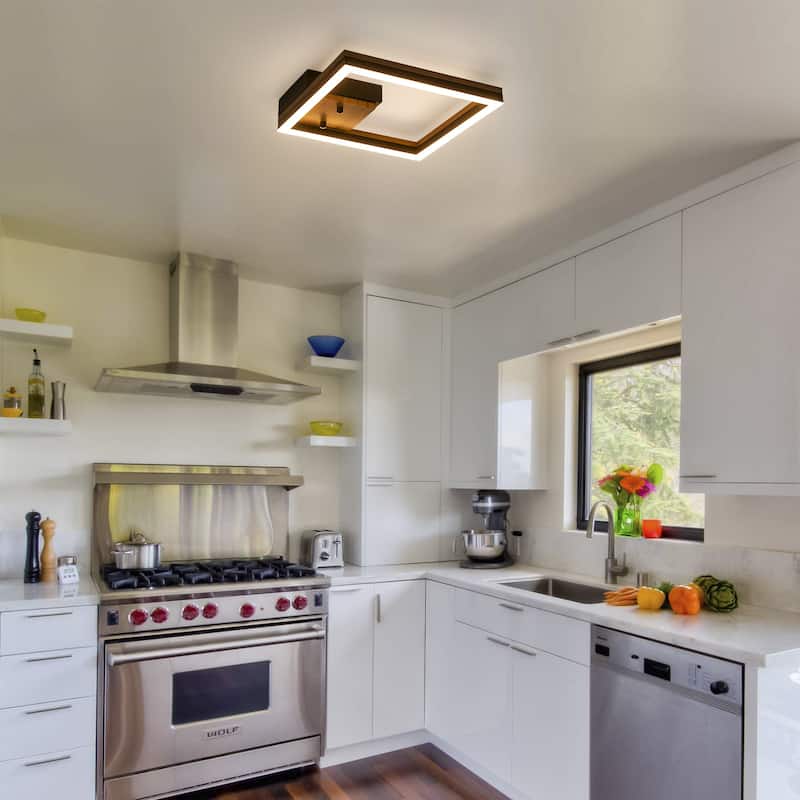 Modern Farmhouse 1-Light Wood LED Flush Mount Ceiling Light