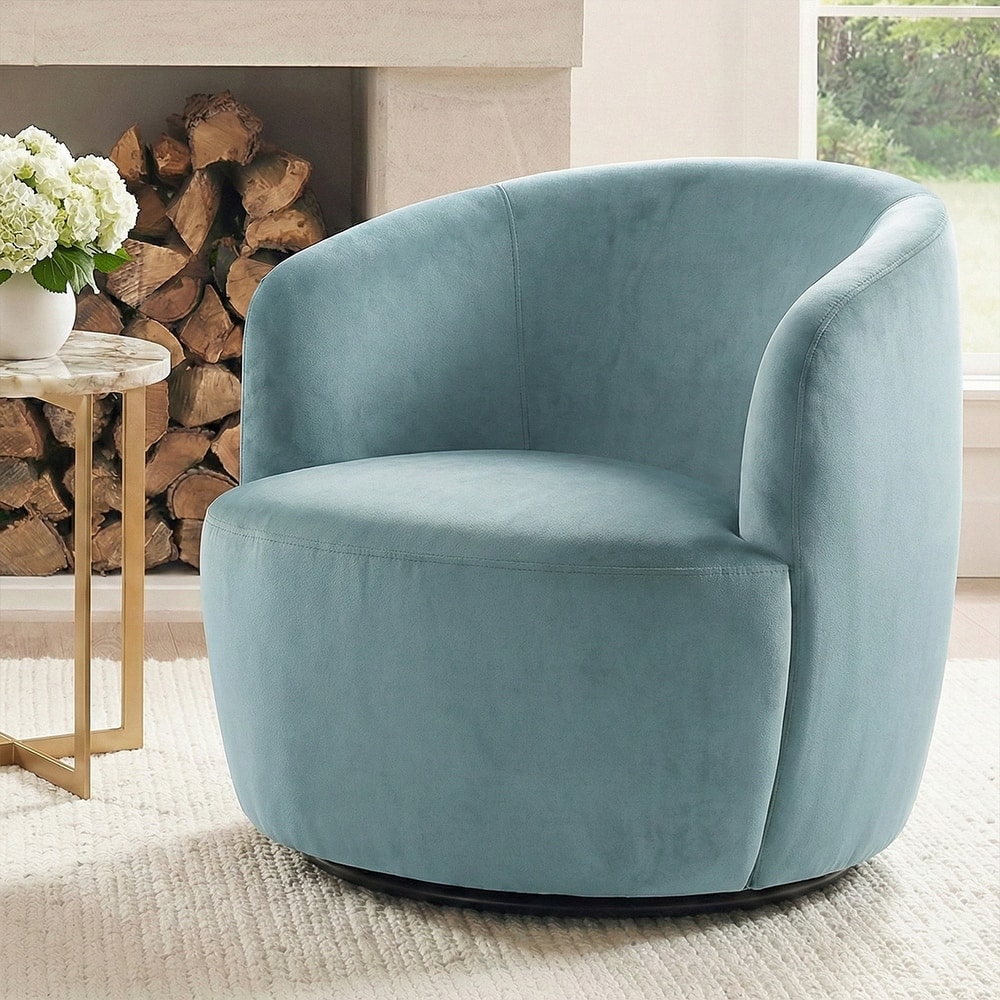 26.5" Wide Velvet Small Swivel Barrel Accent Chair