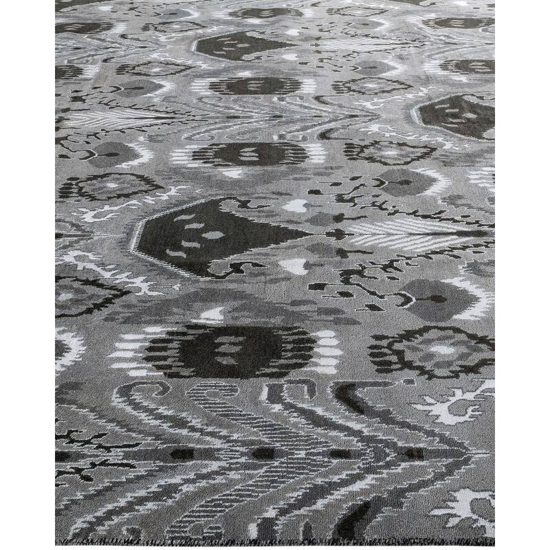 Ikat One-of-a-Kind Hand-Knotted Area Rug - Gray, 9' 0" x 12' 4" - 9' 0" x 12' 4"