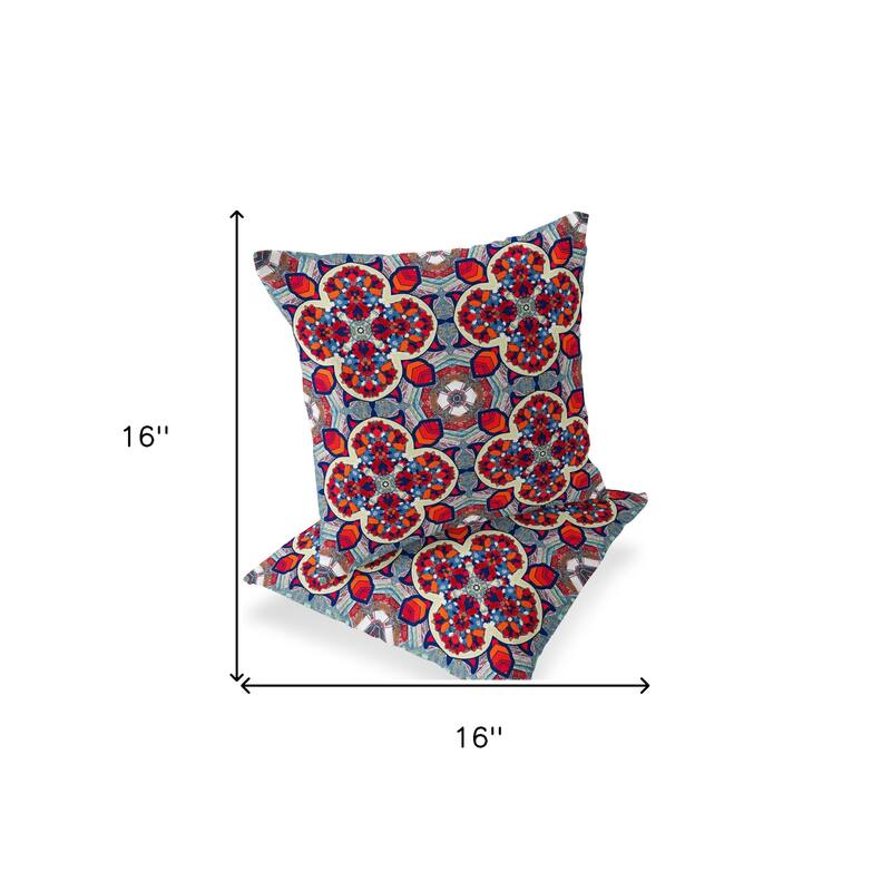 HomeRoots Set of Two 16" X 16" Blue and Orange Blown Seam Floral Indoor Outdoor Throw Pillow - 16.00' X '16.00' X '5.00