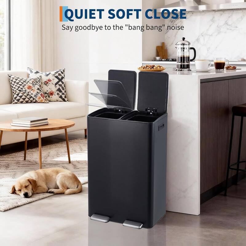 2 x 8 Gallon Dual Compartment Kitchen Trash Can, Garbage Can with Lid