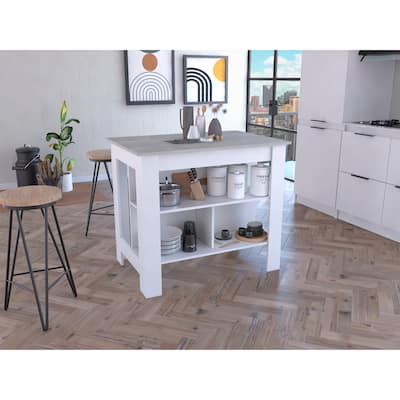 Cala Kitchen Island, Four Legs, Three Shelves