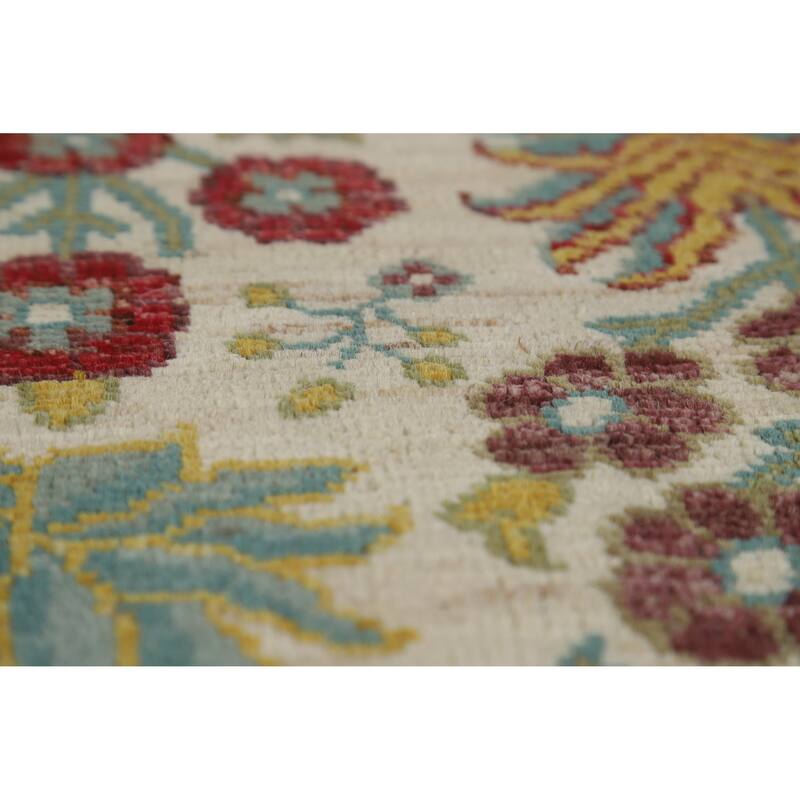 Hand Knotted Oriental 100% Wool Carpet Traditional All-Over Beige & Ivories Ziegler Area Rug - 9' 9'' X 6' 5''