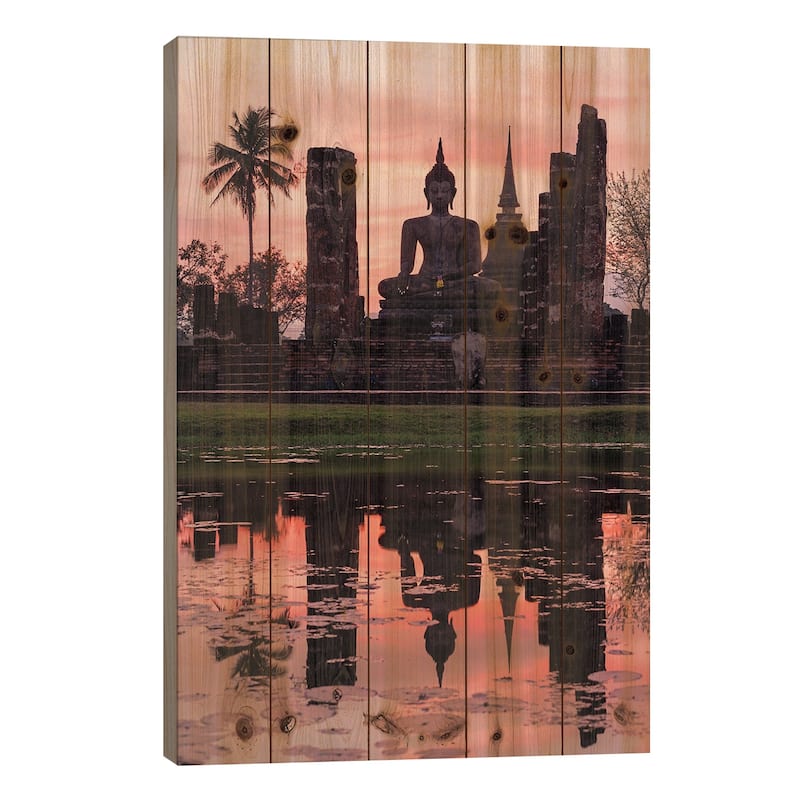 Wat Mahathat Temple, Thailand Print On Wood by Matteo Colombo - Multi-Color - 26x18x1.5