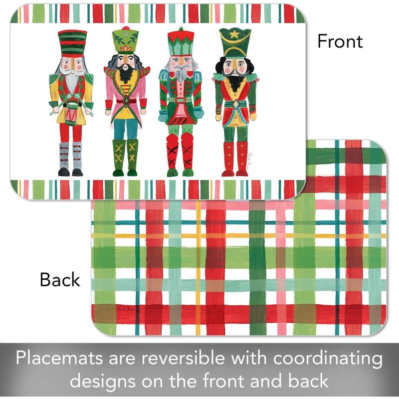 Nutcrackers 4 Pack Reversible Easy Care Flexible Plastic Placemats Made in The USA BPA Free Easily Wipes Clean