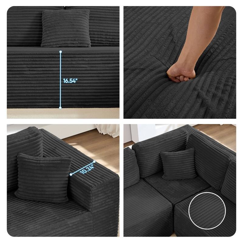 Corduroy 141'' Deep Seat Modular Sectional Sofa, Modern 8-Seater U-Shape Sofa Couch with Moveable Ottoman