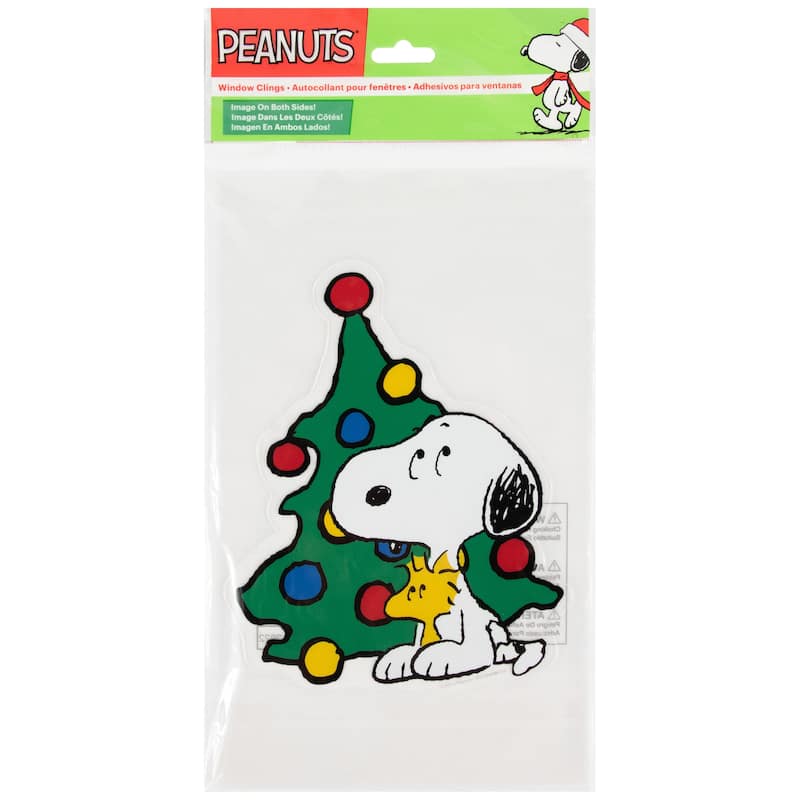 Peanuts Woodstock Snoopy With Christmas Tree Window Cling Decoration