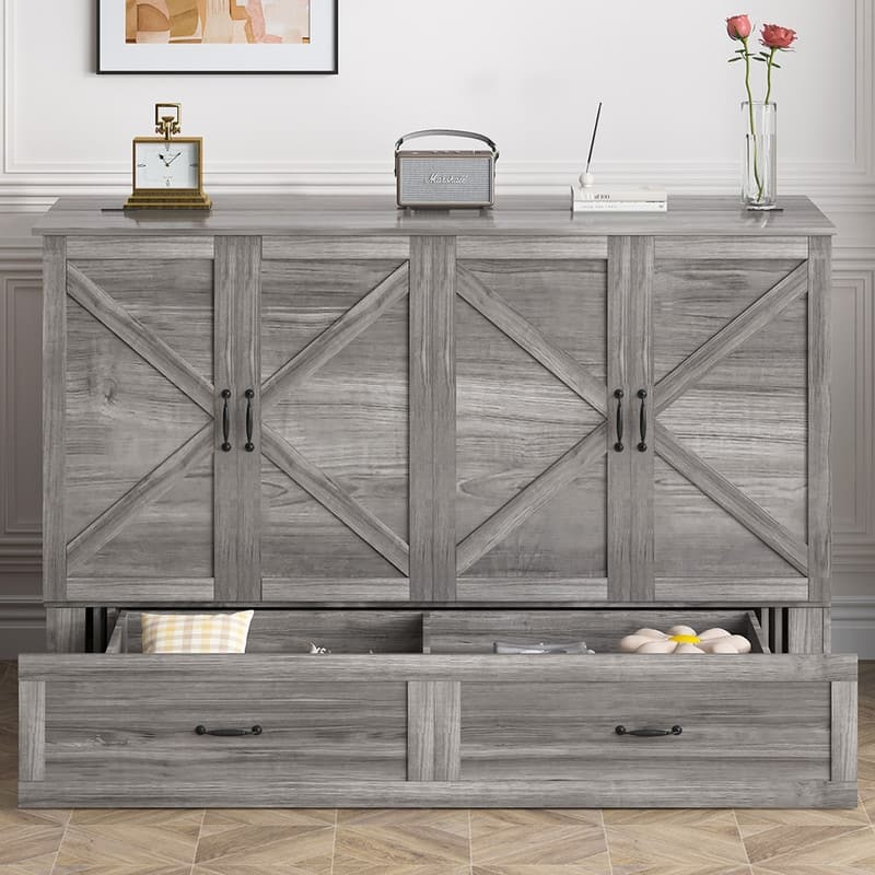 Mixoy Modern Queen Size Murphy Bed with 4.7''Mattress,USB ports,Storage Drawers
