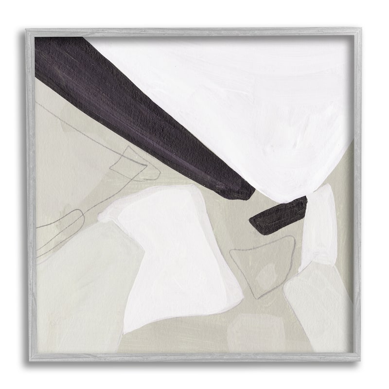 Stupell Abstract Neutral Shapes Black Tan Modern Living Room Framed Wall Art - Off-White - 12 x 12 - Grey