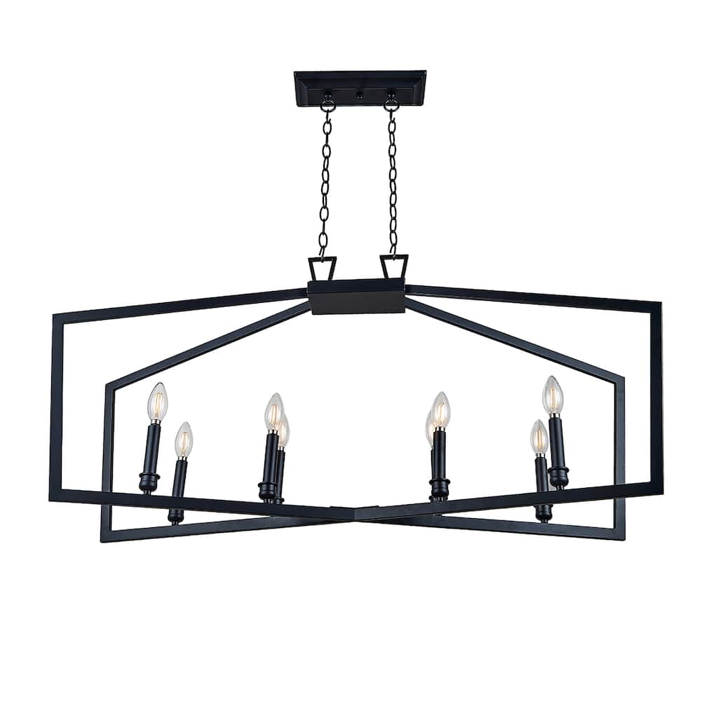 8 Light Island Chandelier in Black Finish - 20.25"H x 42"W x 12.75"D