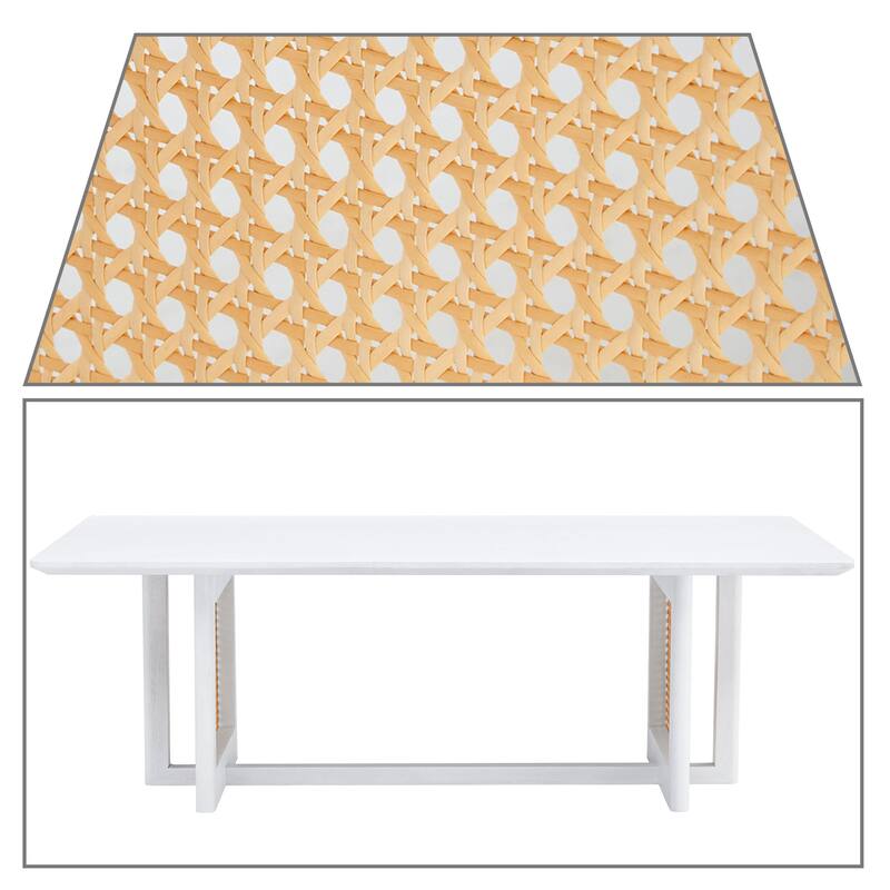 Modern Farmhouse Style Wooden Coffee Table with Imitation Rattan Decoration