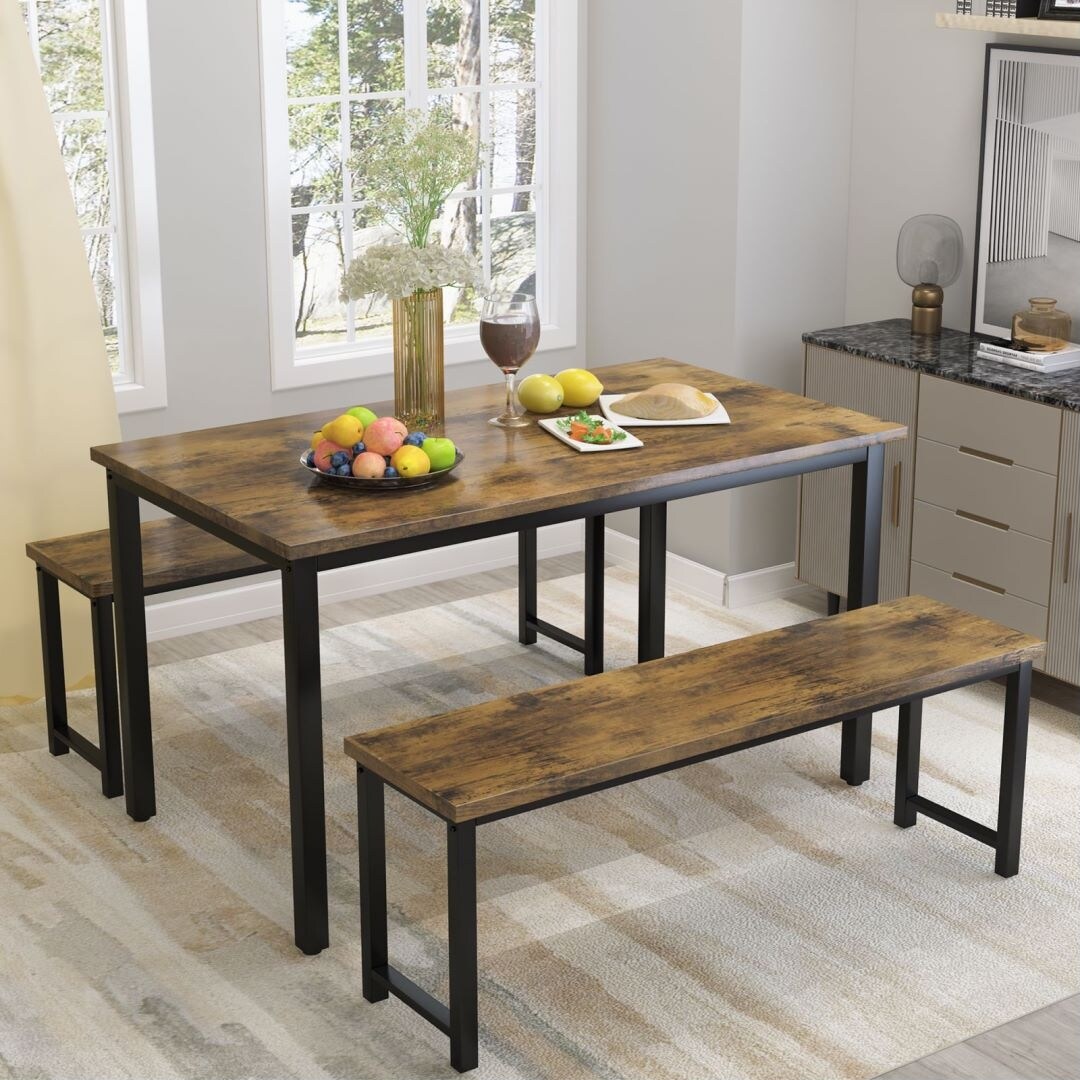 Mieres Farmhouse Rustic 3-Piece Dining Table Set, Space ...