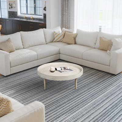 33 Inch Coffee Table, Solid Mango Wood, Handcrafted Round Grooved Raised Edge Distressed White