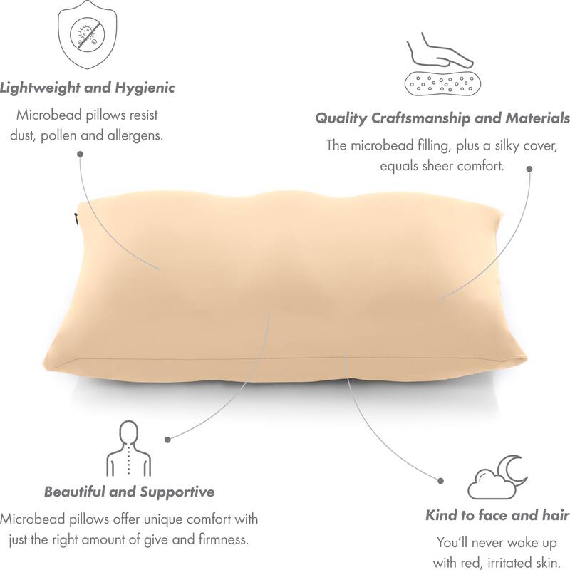 Premium Microbead Pillow, Anti-Aging, Silk like Cover, Barely Beige