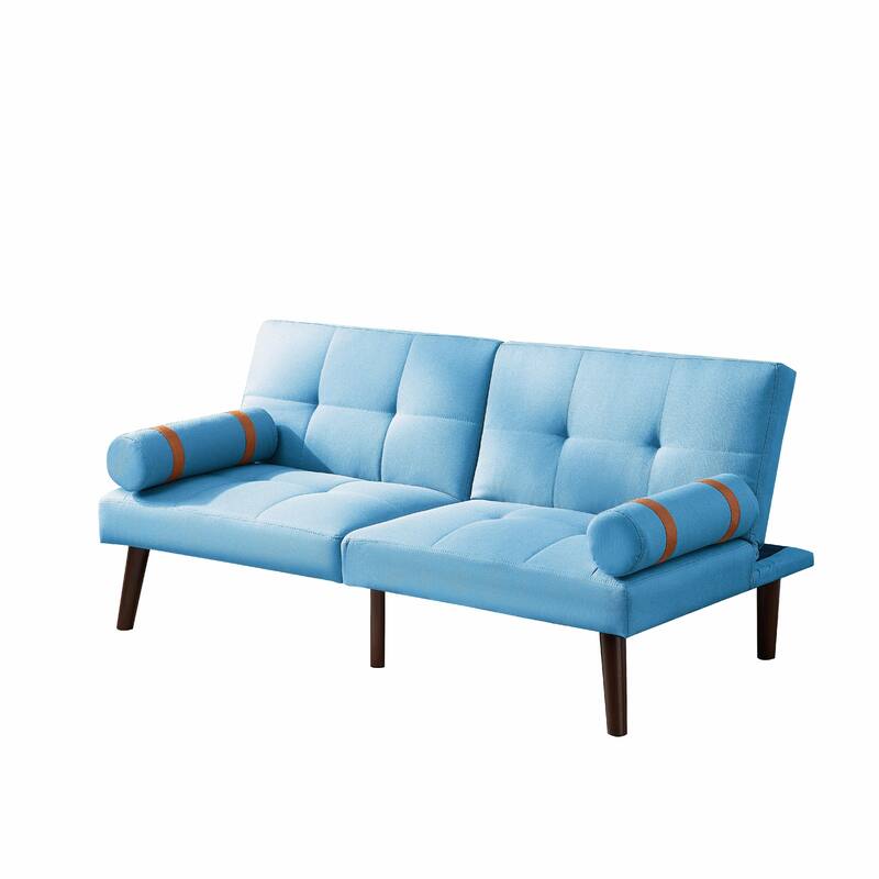Convertible Sofa Bed Futon with Solid Wood Legs in Linen Fabric