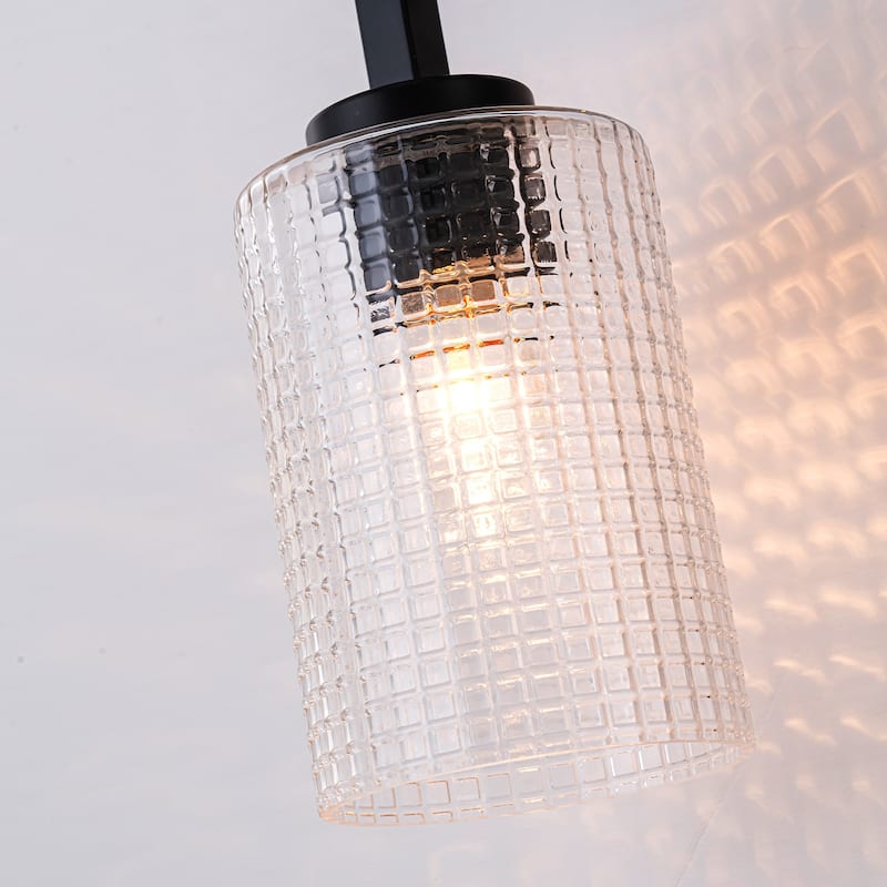 3/4-Light Modern Black Wall Sconce Bathroom Vanity Light with Grid Glass Shades