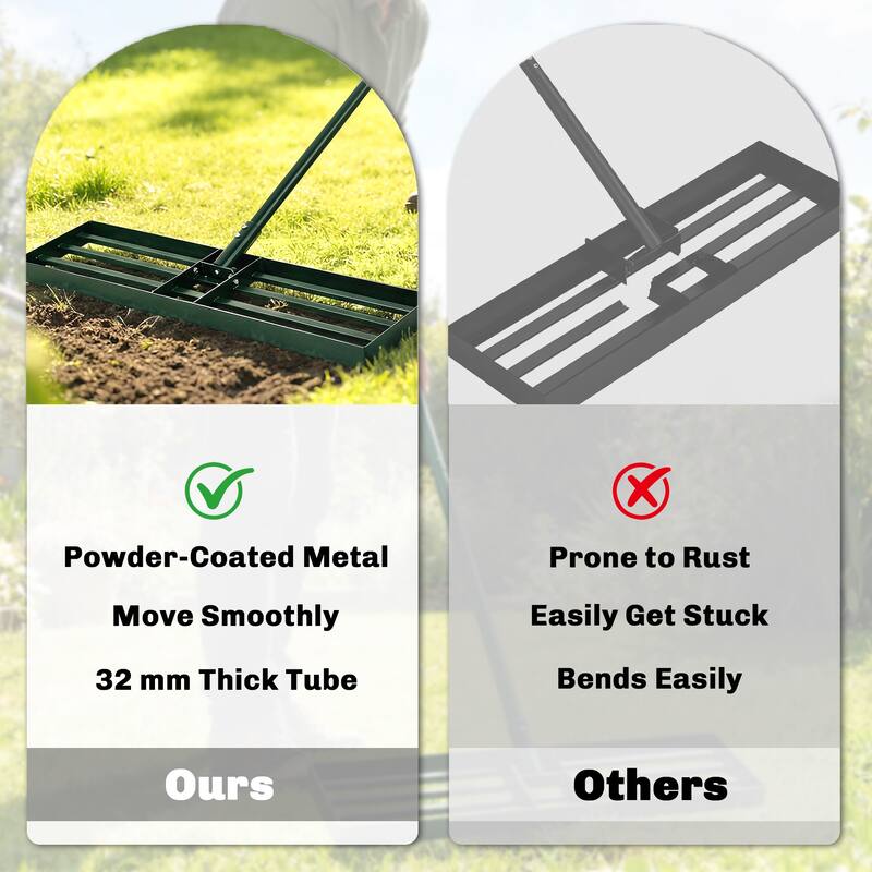 Outsunny Lawn Leveling Rake, 30" x 10" Heavy Duty Yard Leveling Rake with 66.5" Handle, Lawn Leveler for Backyard