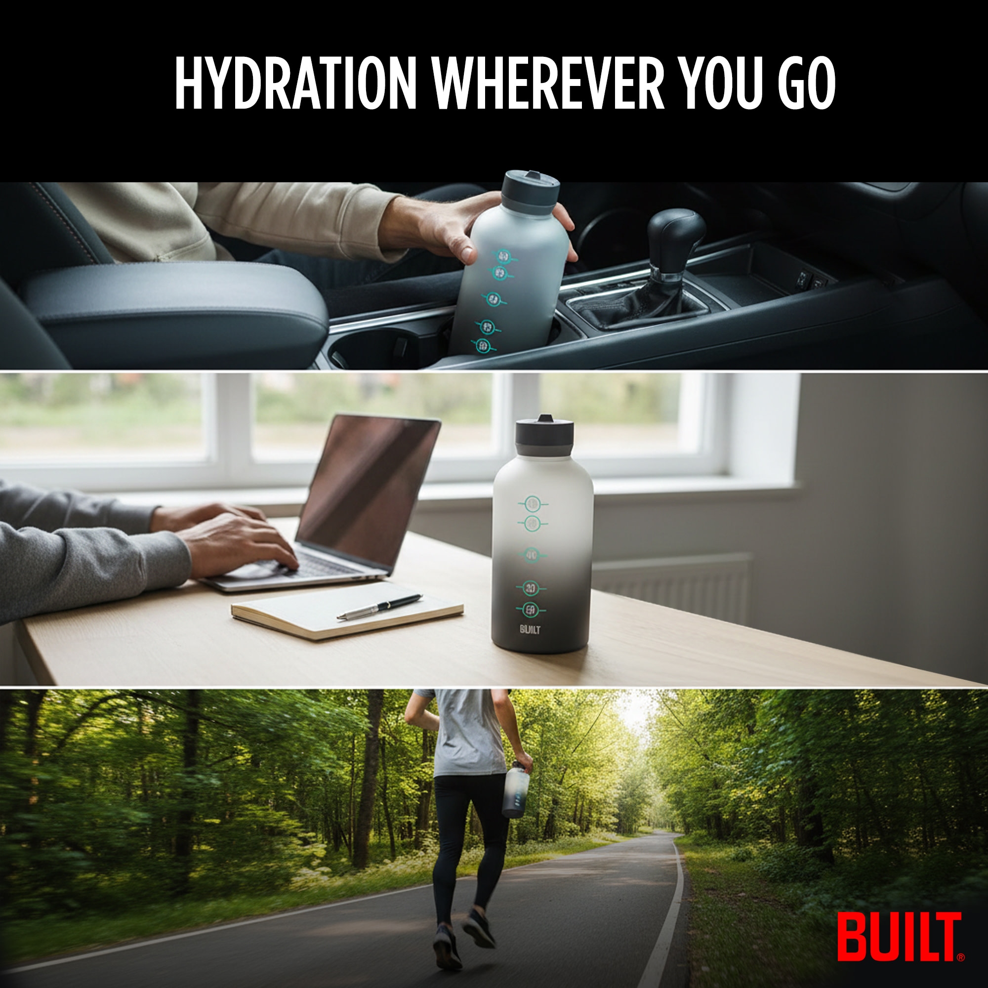 Byo 74 Oz Tritan Motivational Bottle - Black