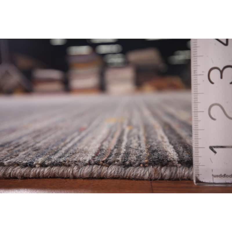Striped Tribal Gabbeh Indian Square Area Rug Hand-Knotted Wool Carpet - 7'7"x 8'0"