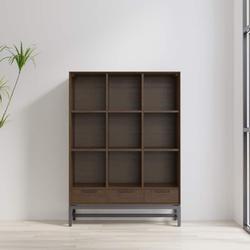 WYNDENHALL Devlin SOLID HARDWOOD 58 x 42 inch Modern 9 Cube Bookcase with Drawers in Walnut Brown - 15.5" D x 42" W x 58" H - Walnut Brown