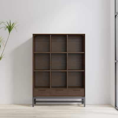WYNDENHALL Devlin SOLID HARDWOOD 58 x 42 inch Modern 9 Cube Bookcase with Drawers in Walnut Brown - 15.5" D x 42" W x 58" H