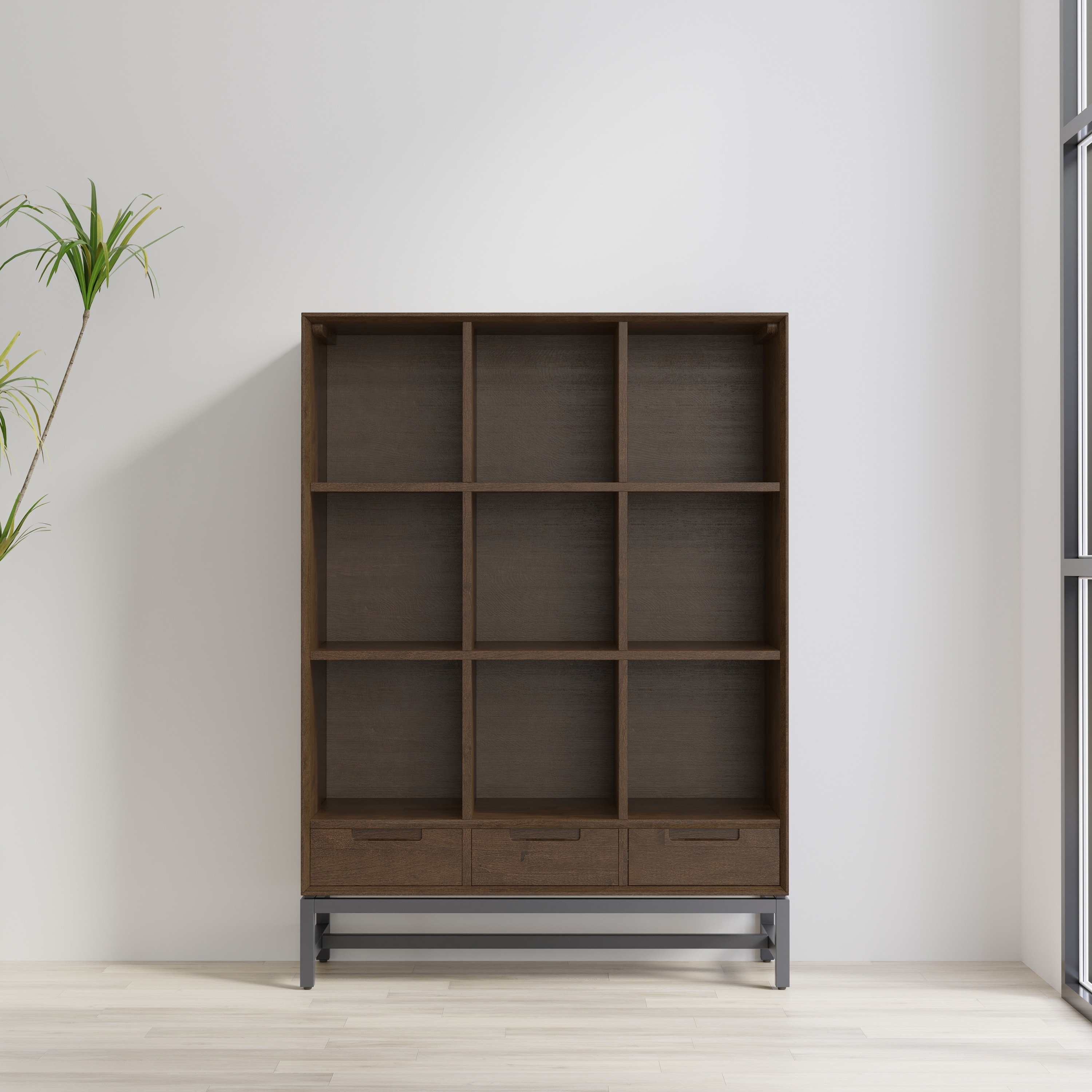 WYNDENHALL Devlin SOLID HARDWOOD 58 x 42 inch Modern 9 Cube Bookcase with Drawers in Walnut Brown - 15.5" D x 42" W x 58" H