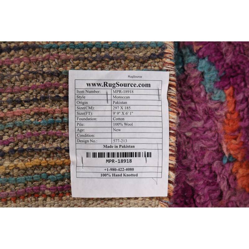 Purple Geometric Plush Moroccan Area Rug Handmade Wool Carpet - 6'1" x 9'9"