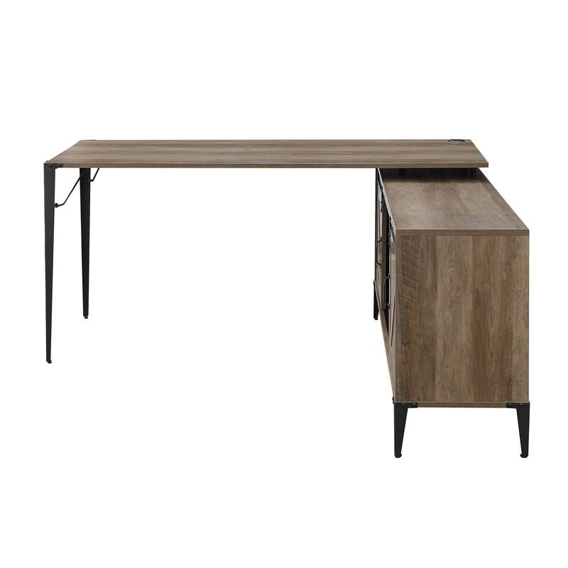 Versatile Rustic Oak Writing Desk with Innovative Storage Options - Oak