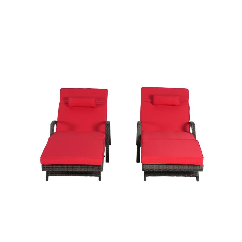 Wicker Curved Lounge Chair Set of 2, Outdoor Reclining Chairs with Cushions & 5 Adjustable Reclining Angles
