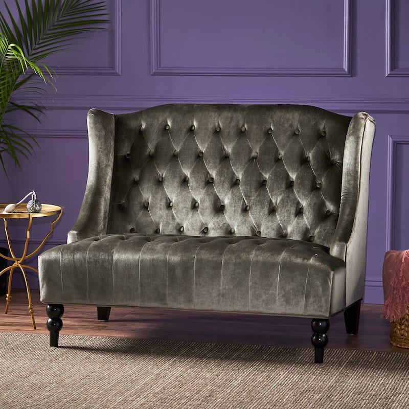 50.25" Velvet Button Tufted High Wingback Loveseat Sofa with Wood Legs for Living Room