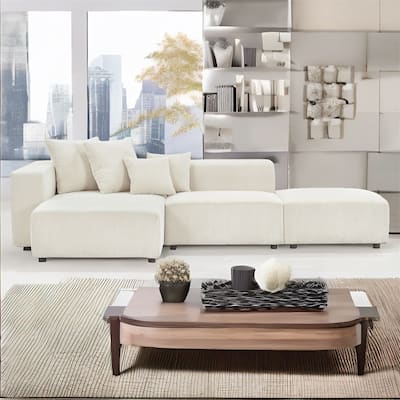Soft Corduroy Sectional Modular Sofa Set, Small L-Shaped Chaise Couch