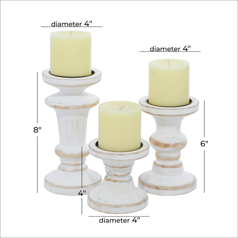 White Wood Candle Holder (Set of 3) - 4 x 4 x 8