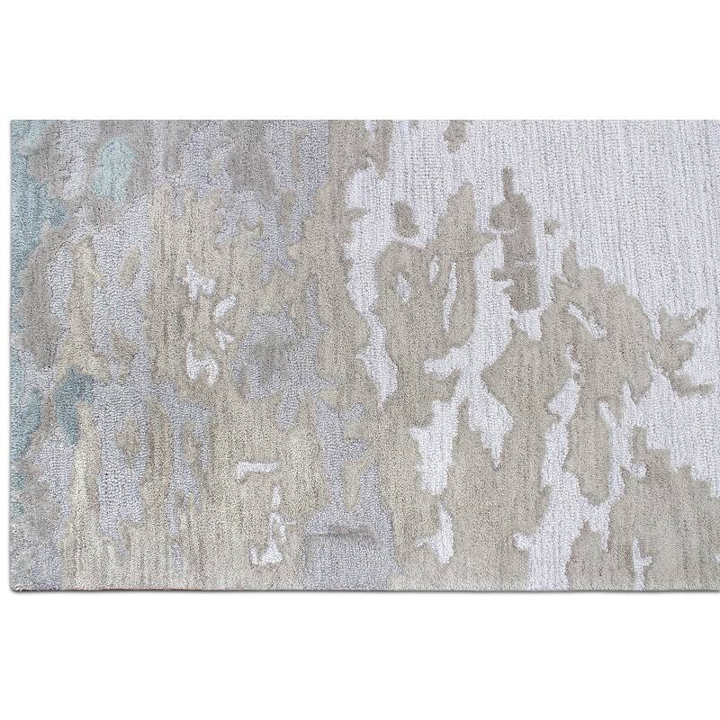Handmade Emeralda Collection Blue/Tan/Ivory Wool and Viscose Area Rug