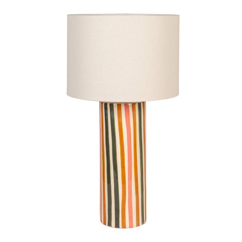 Stripe Stoneware Table Lamp with Linen Shade - Multicolor