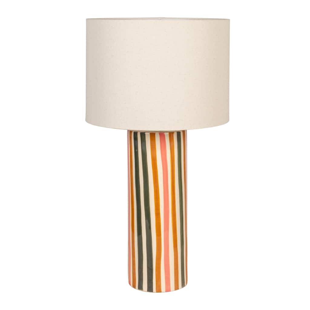 Stripe Stoneware Table Lamp with Linen Shade