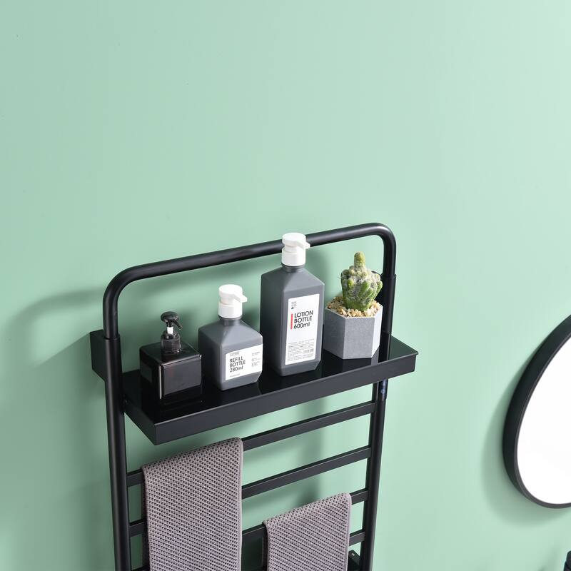 Heated Towel Rack Wall Mounted 5-Bar Towel Warmer Rack with Storage Rack with Timer Plug-in/Hardwired