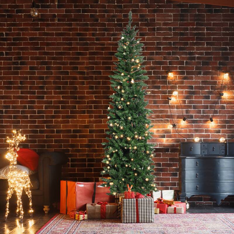 6.5ft Flocking Tied Light Christmas Tree - Green