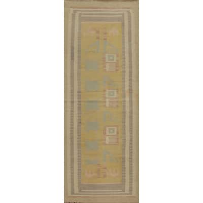 Hand Woven Oriental 100% Wool Carpet Southwestern Tribal Yellow & Gold Kilim Runner Rug - 6' 4'' X 2' 1''