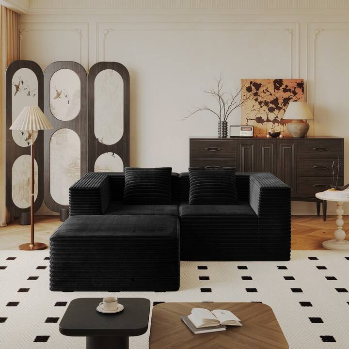 77.17" Sectional Couches for Living Room, Boneless L Shaped Cloud Couch with Ottoman, Modern Corduroy Deep Seat Floor Sofa