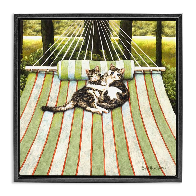 Stupell Playful Kittens on Hammock Framed Floater Canvas Wall Art Design By Sueellen Ross - 25 x 25 - Black