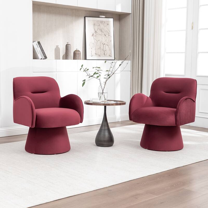 SEYNAR Modern Glam Velvet 360 Degree Swivel Armchair Set of 2 - Red