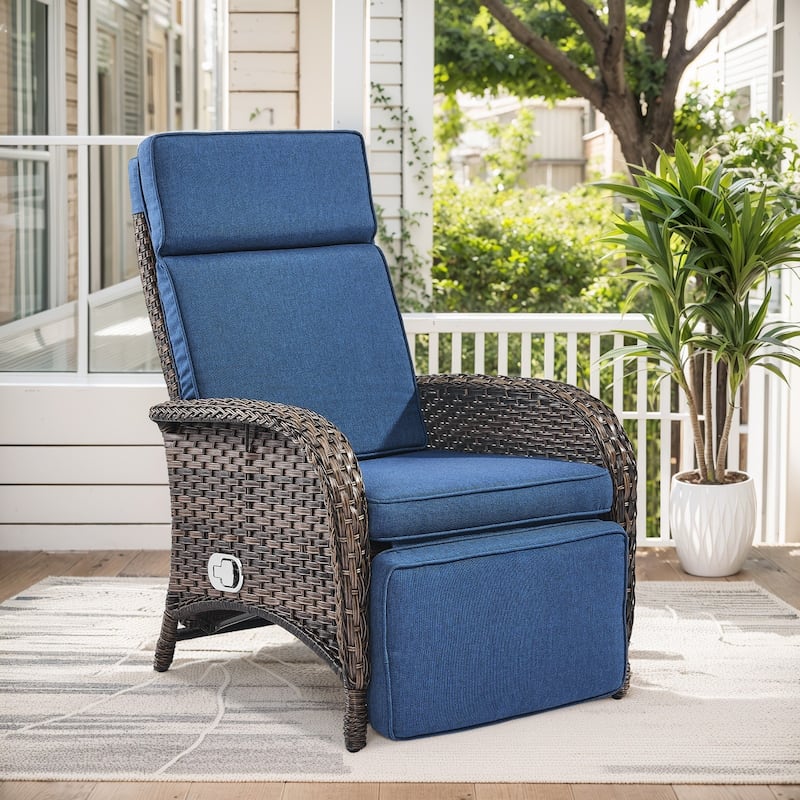 Outdoor Wicker Reclining Lounge Chair Patio Rattan - Brown