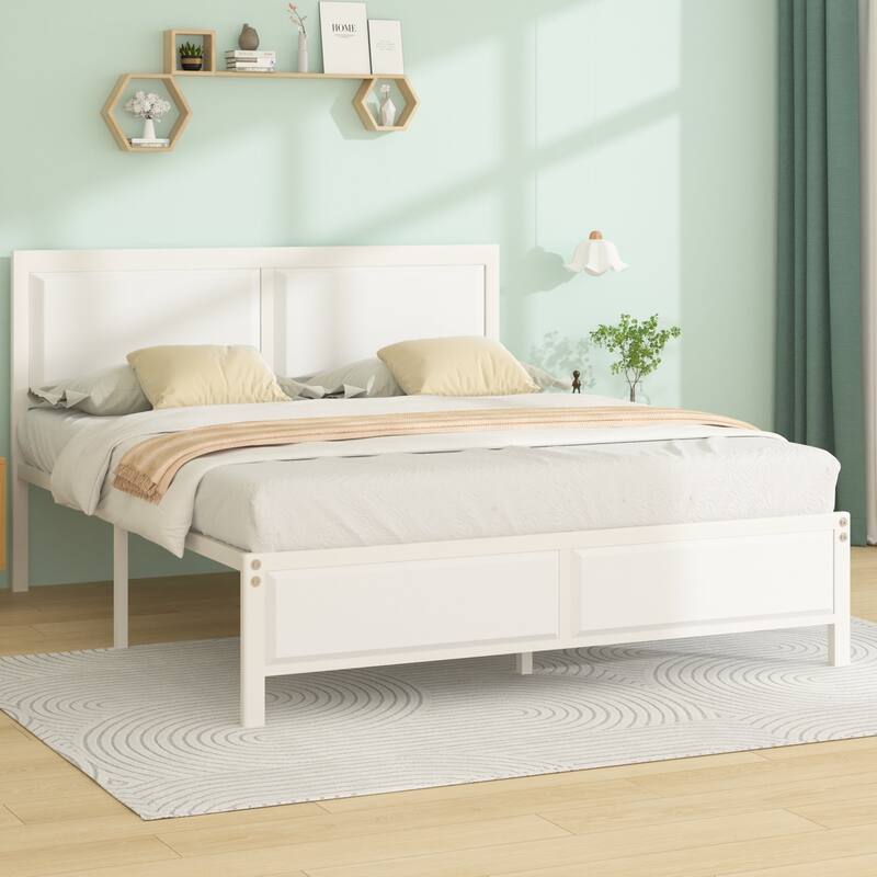 VECELO Platform Bed Frame with Wooden Headboard, Heavy Duty Steel Slats Support, No Box Spring Needed